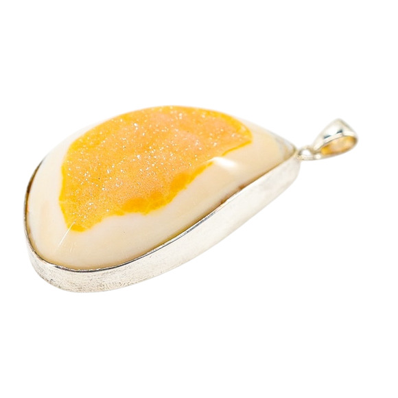 Yellow Druzy Agate Organic Freeform Modernist Pendant in Sterling Silver - Picture 4 of 6